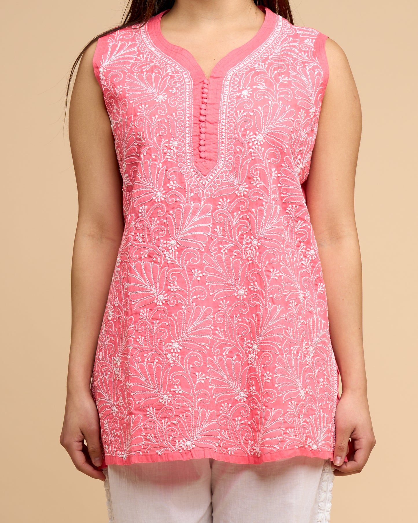 Blusa Rosa - Algodon bordado detallada