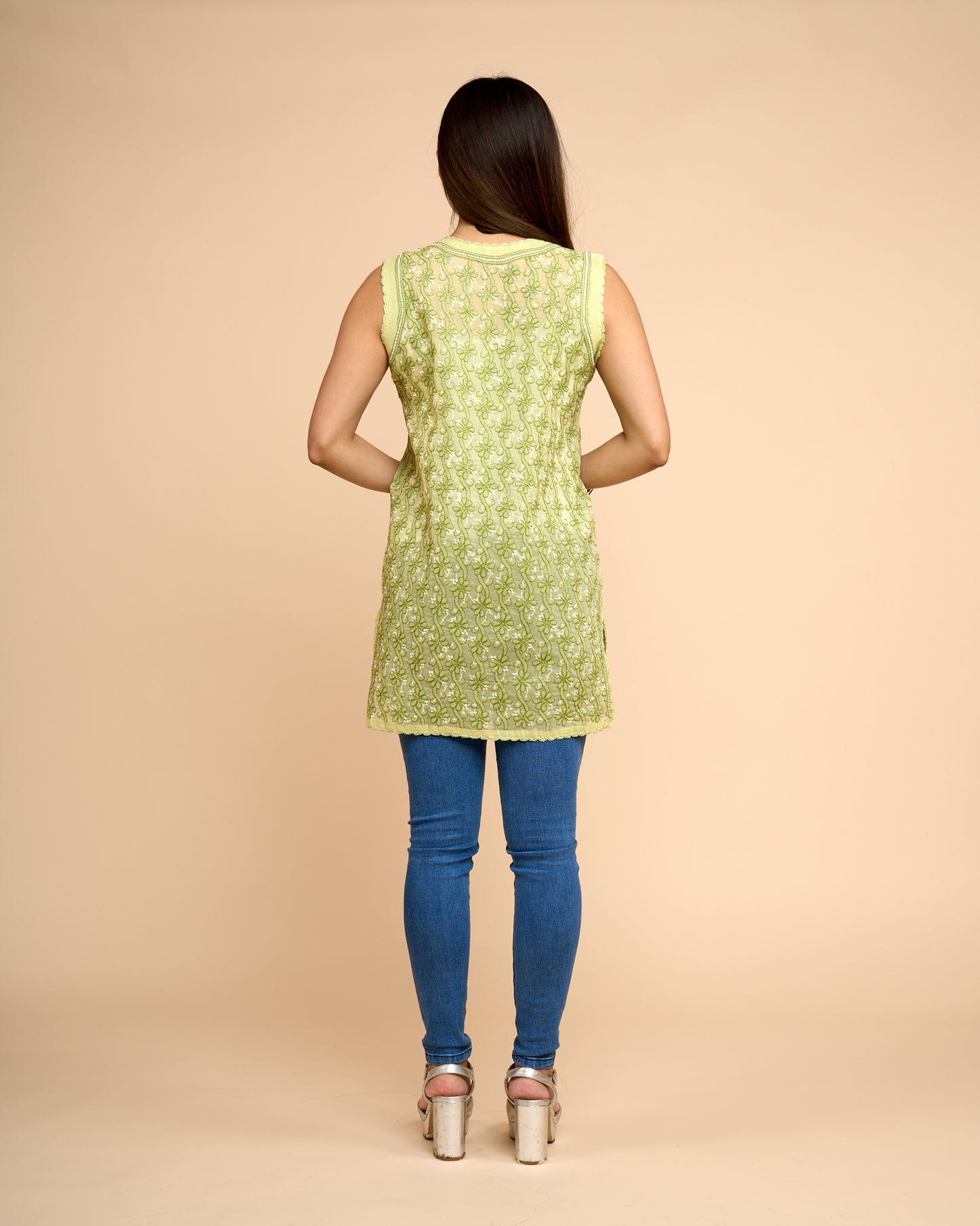 Blusa Verde Claro - Algodon bordado detallada