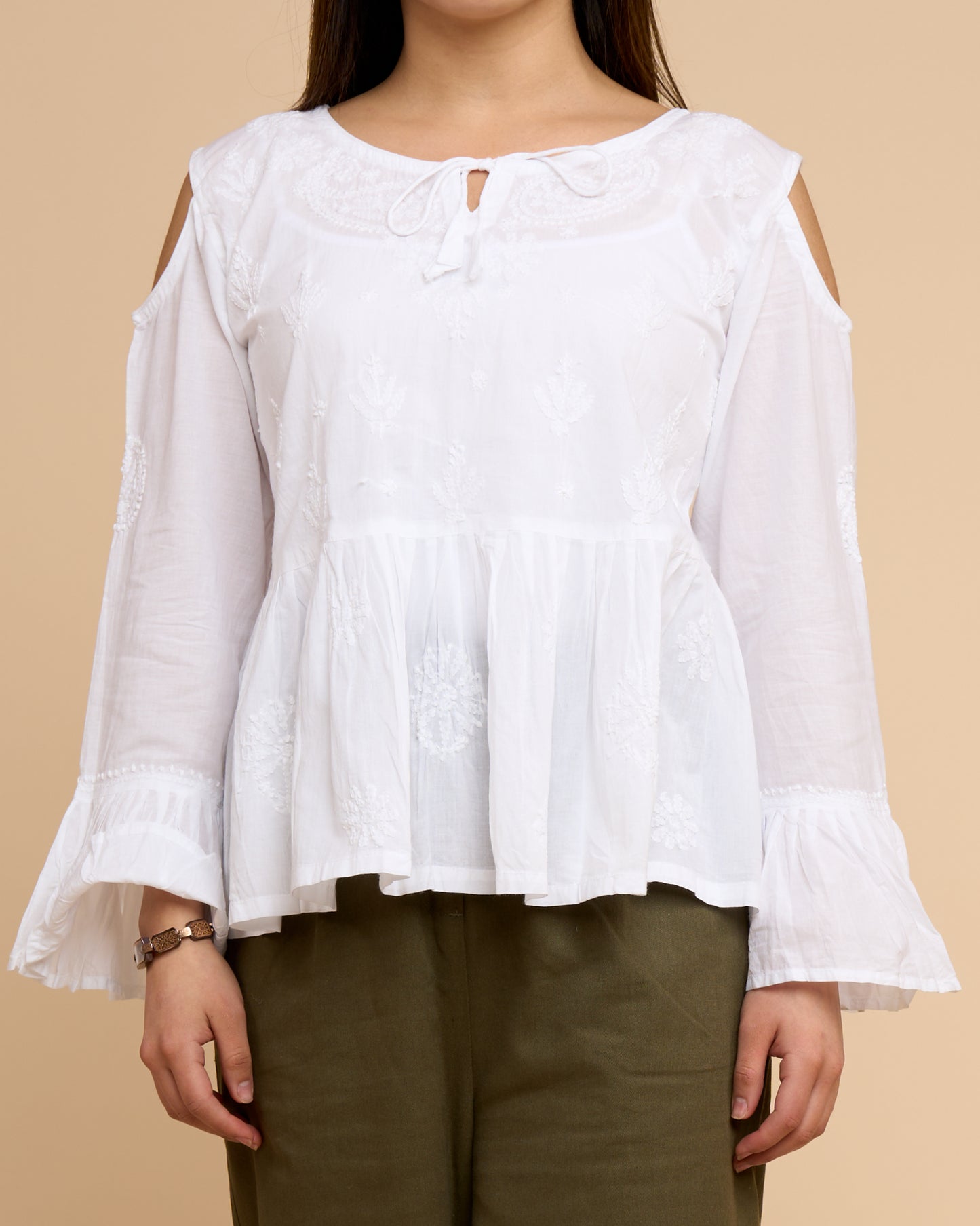 Blusa Blanco - Algodon Bordado con Chikankari