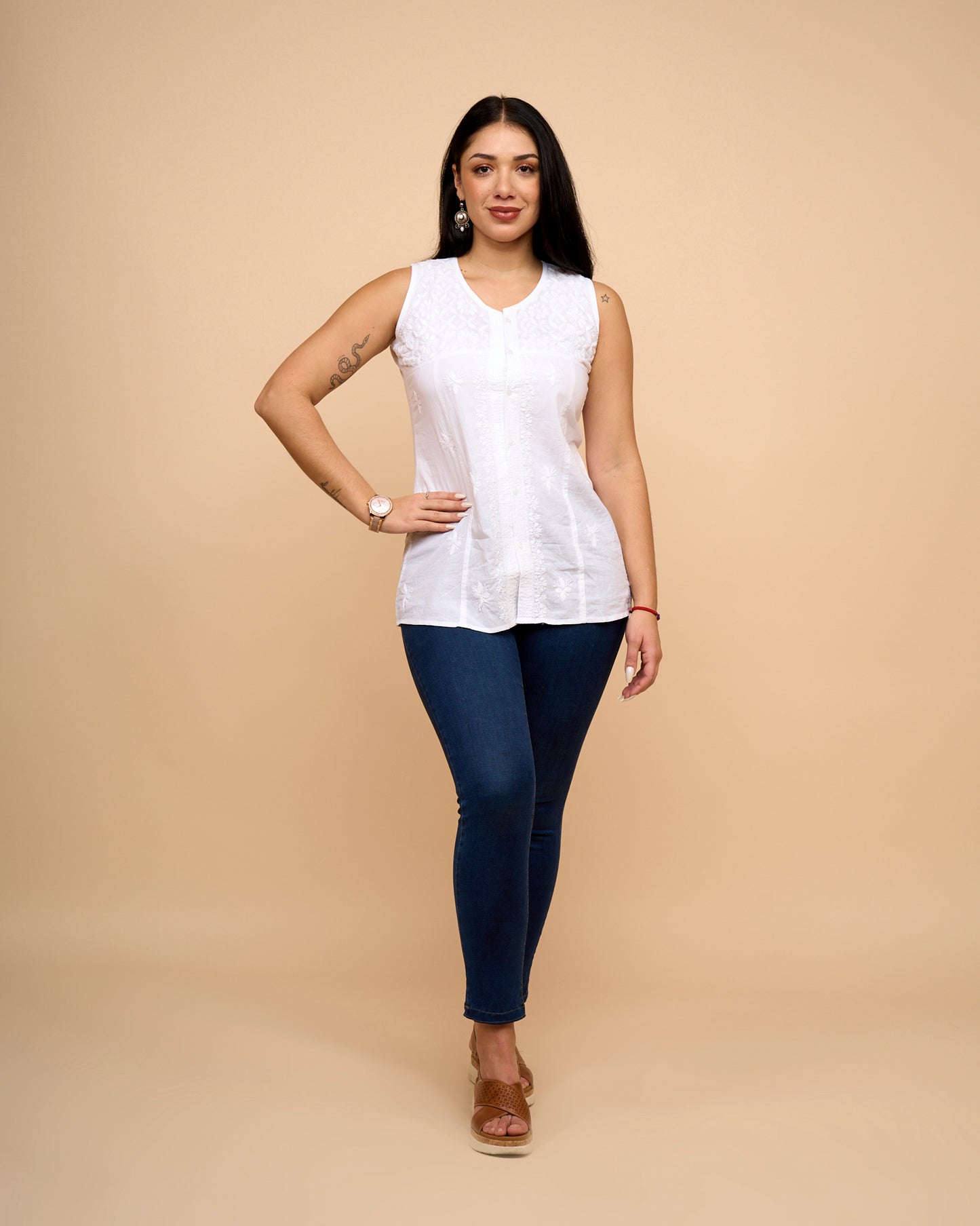 Blusa abertura frontal - Algodon bordado