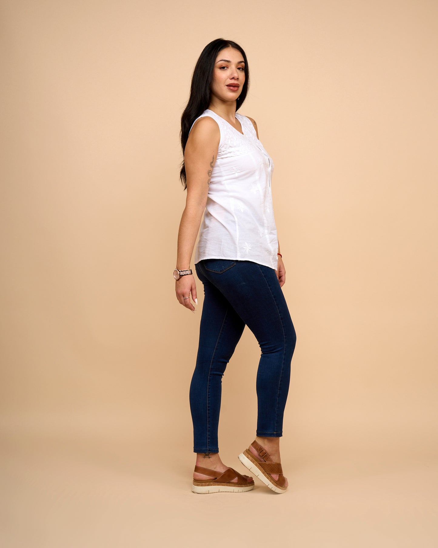 Blusa abertura frontal - Algodon bordado