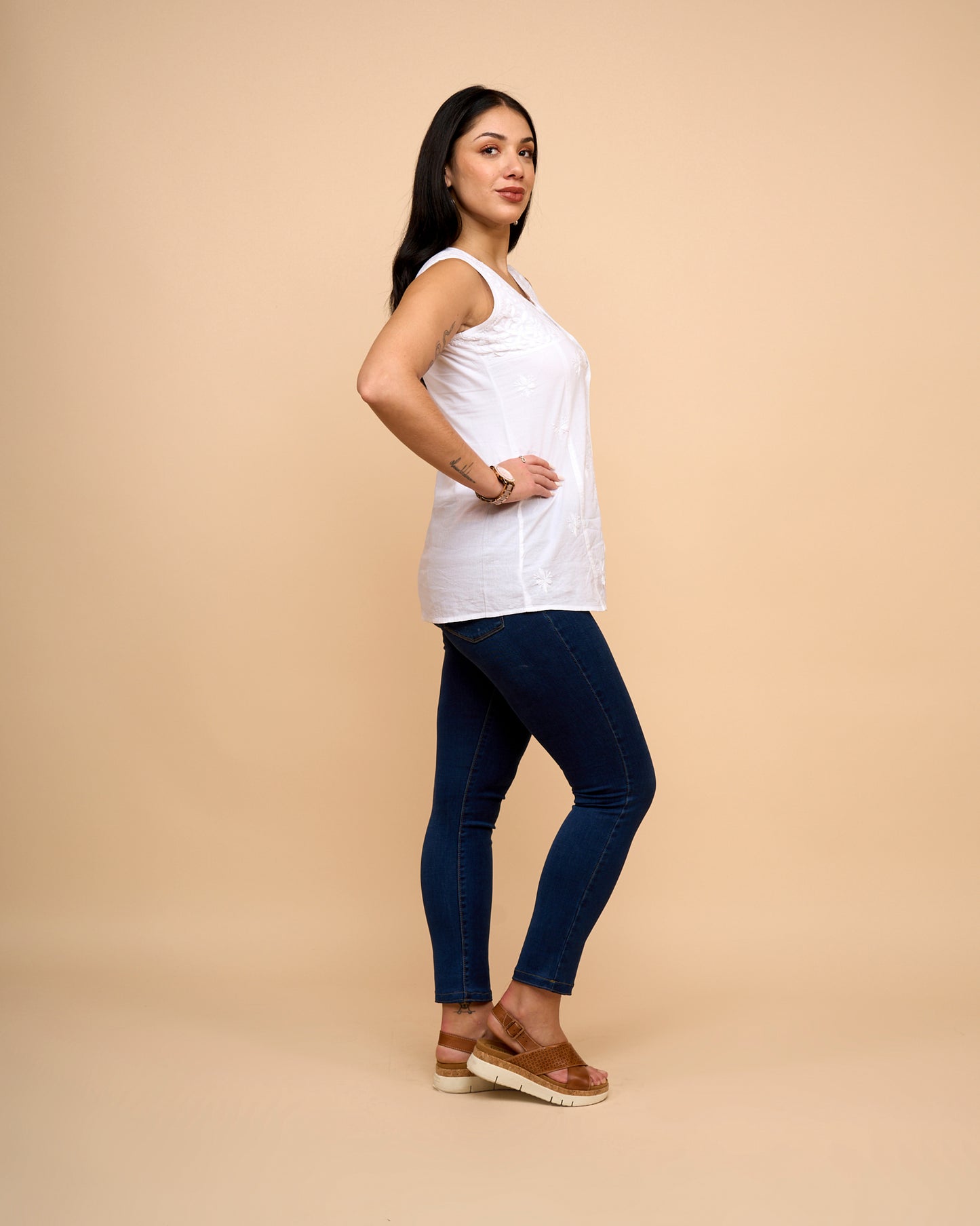 Blusa abertura frontal - Algodon bordado
