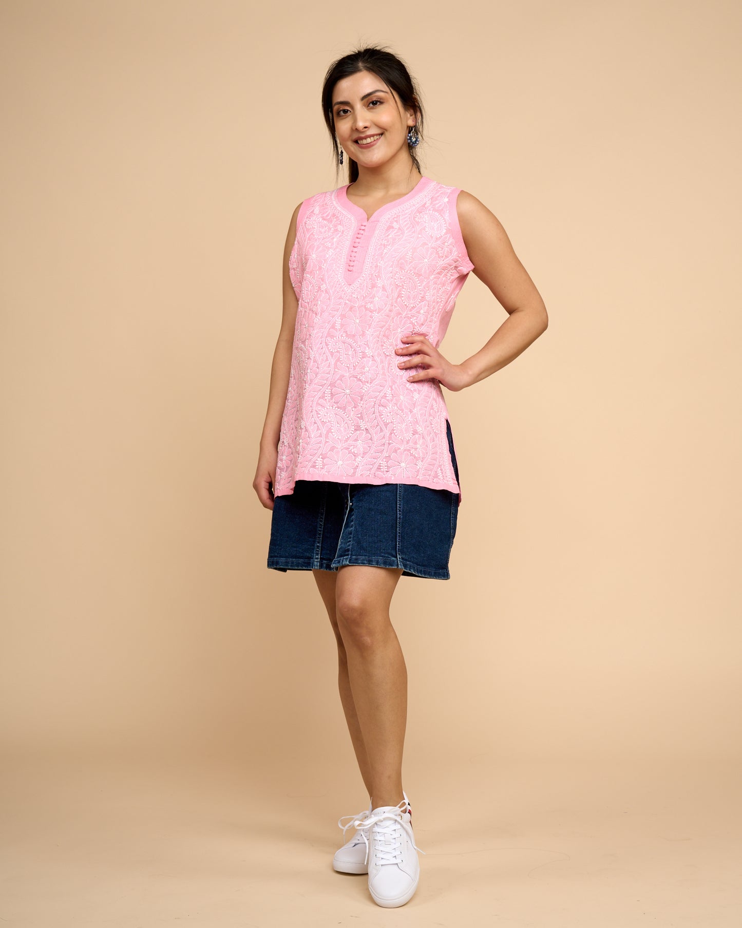 Blusa sin mangas - Rosa bordado full