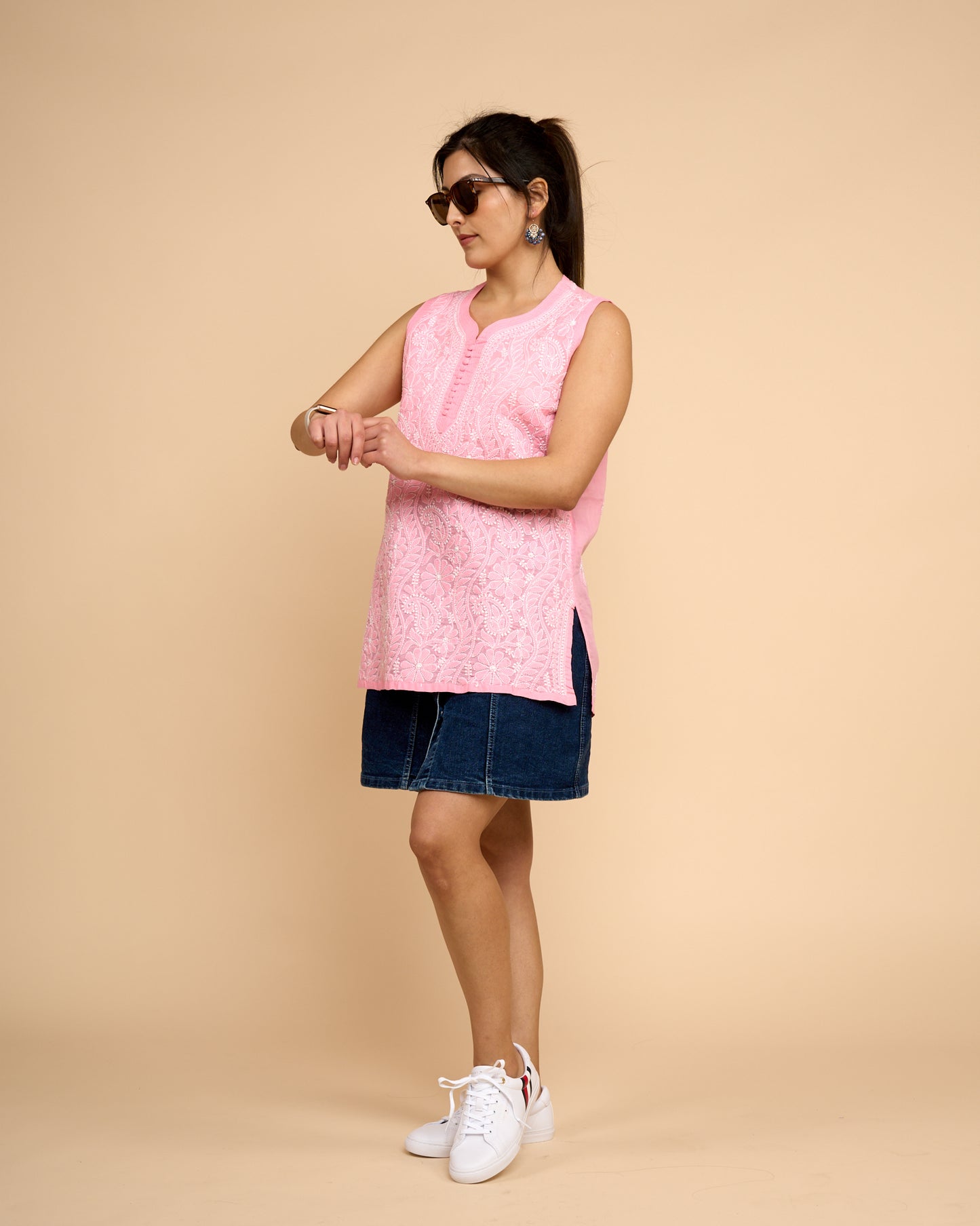 Blusa sin mangas - Rosa bordado full