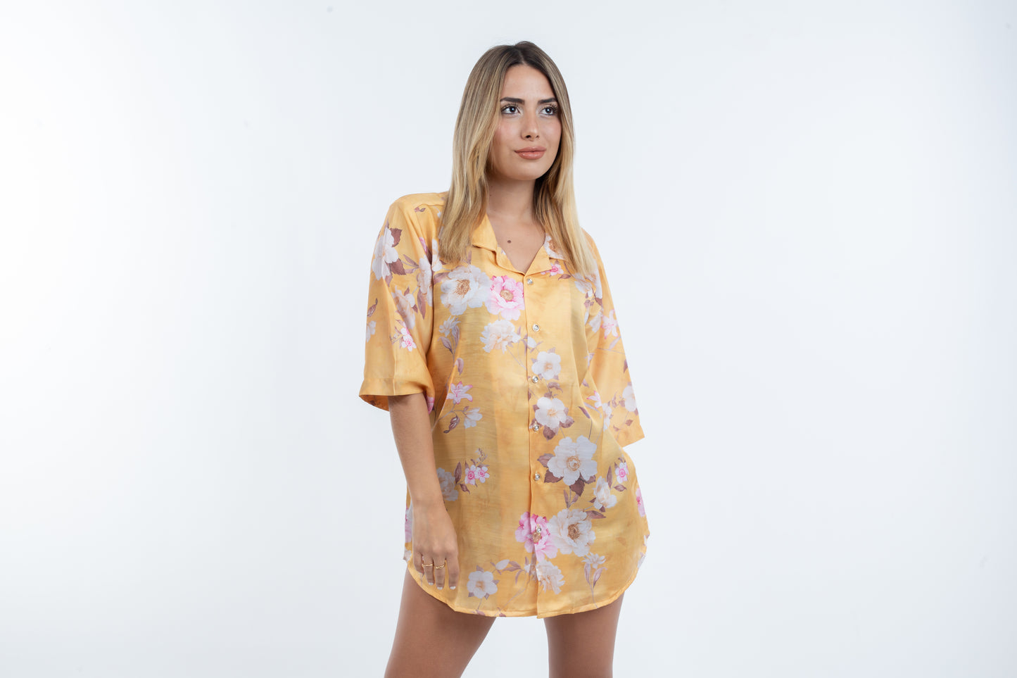 Camisa Oversized Floral Muselina - Estilo Casual en Amarillo