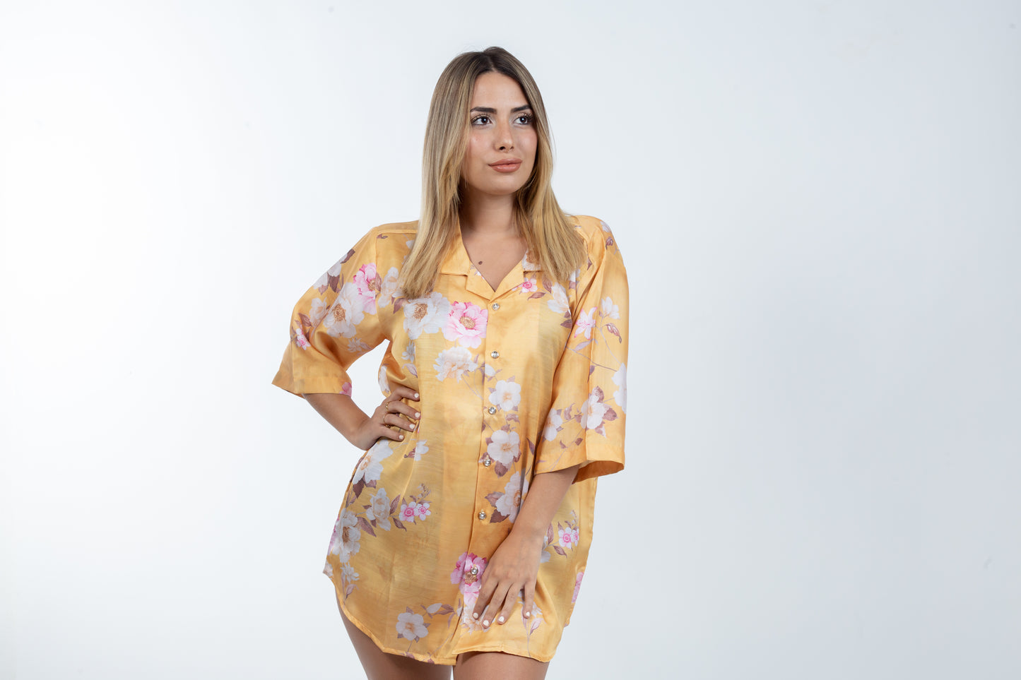 Camisa Oversized Floral Muselina - Estilo Casual en Amarillo