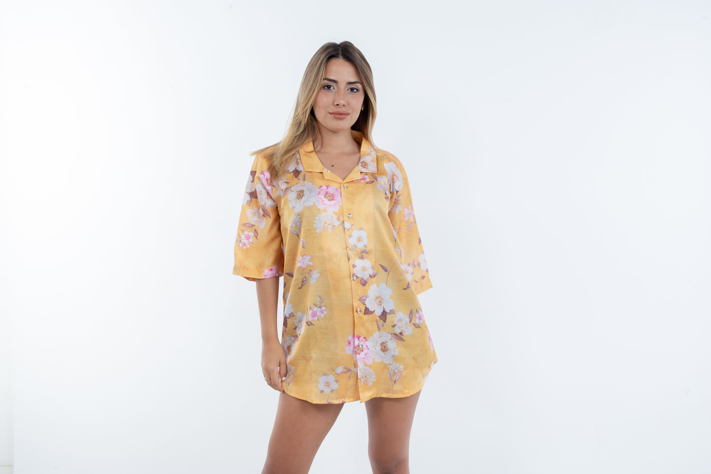 Camisa Oversized Floral Muselina - Estilo Casual en Amarillo