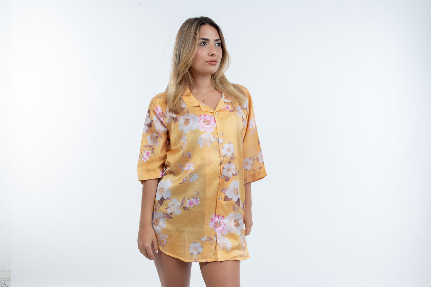 Camisa Oversized Floral Muselina - Estilo Casual en Amarillo