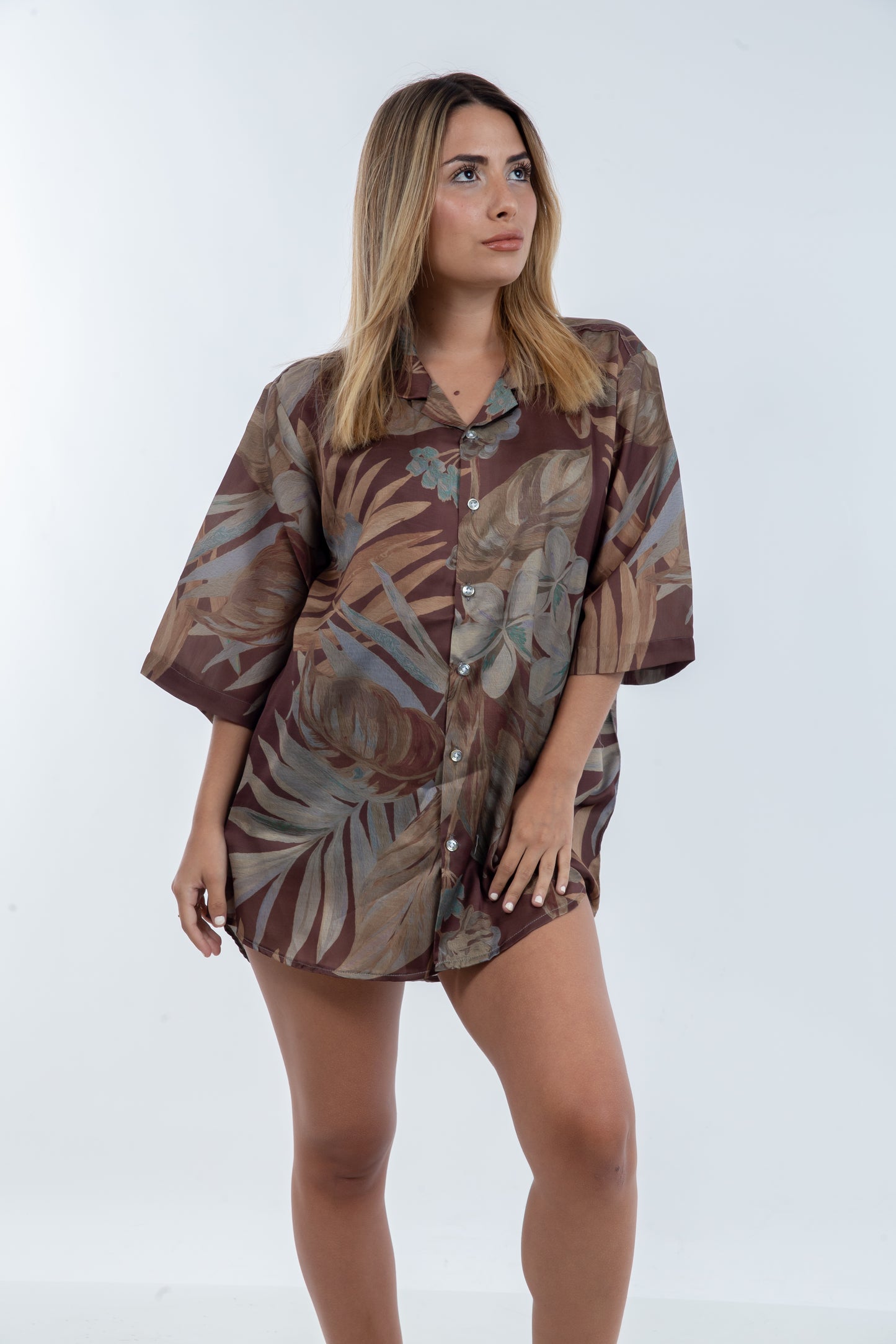 Camisa Oversized de Floral Muselina - Estilo Casual en Verde Marrón