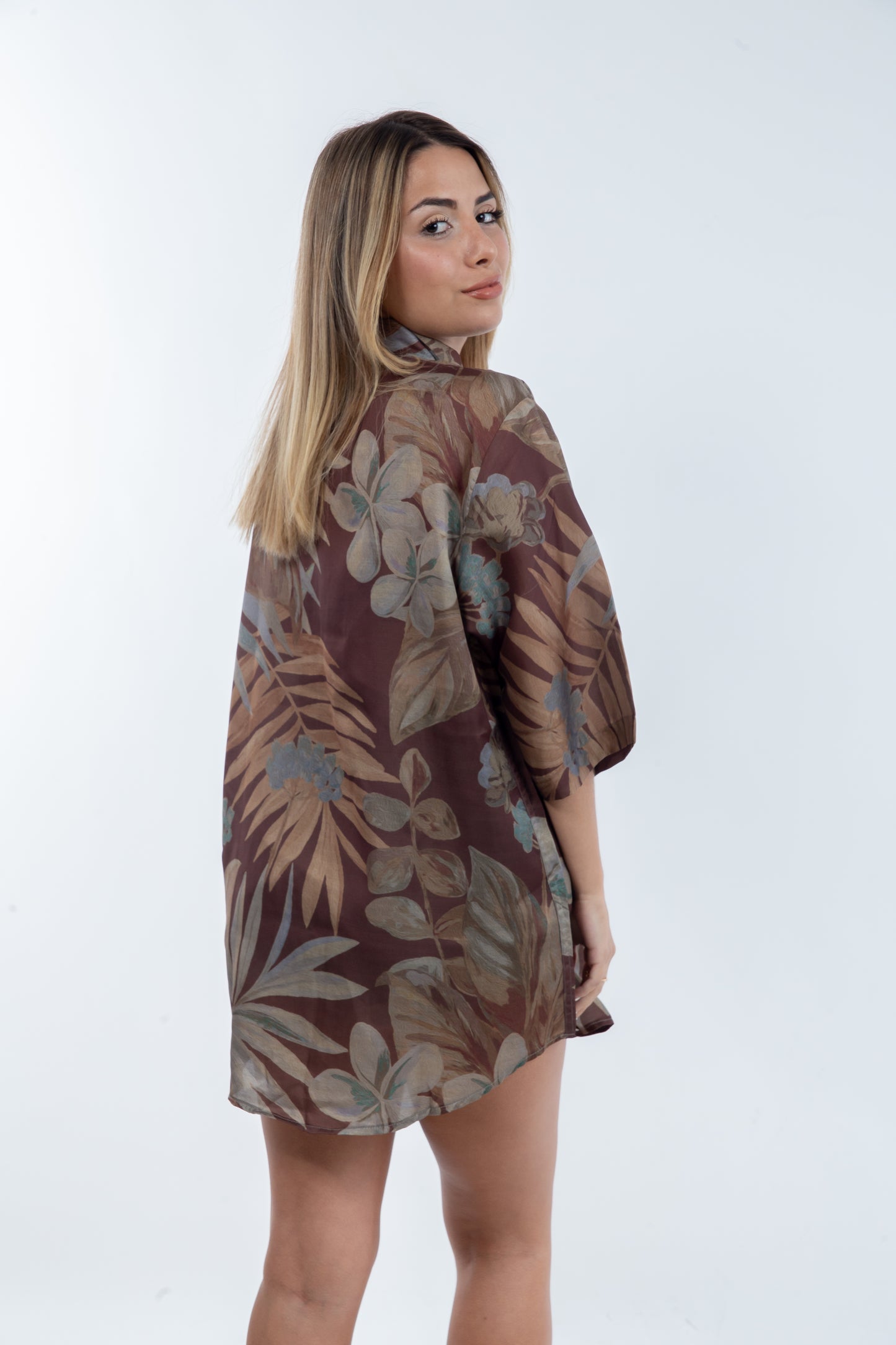 Camisa Oversized de Floral Muselina - Estilo Casual en Verde Marrón