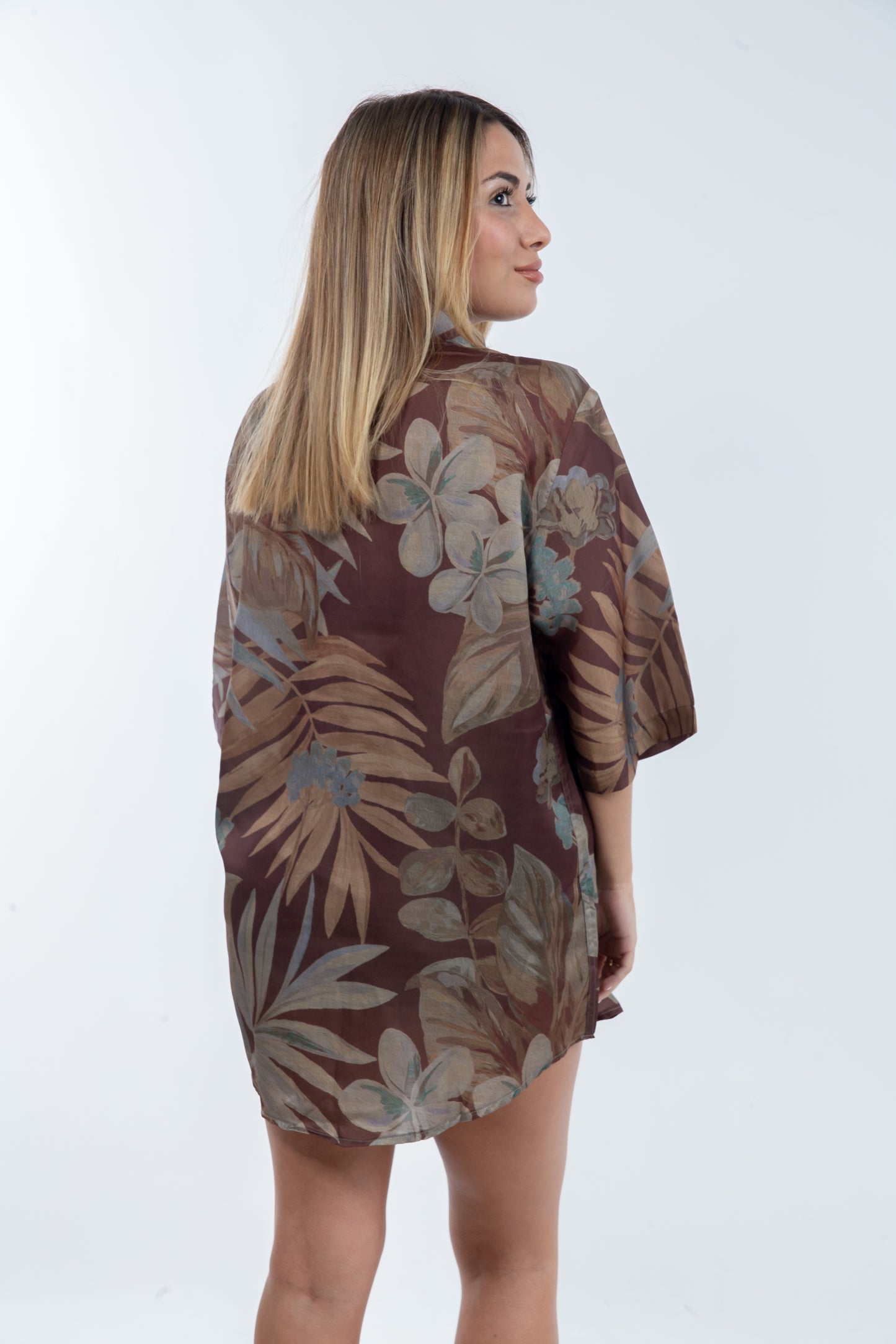 Camisa Oversized de Floral Muselina - Estilo Casual en Verde Marrón