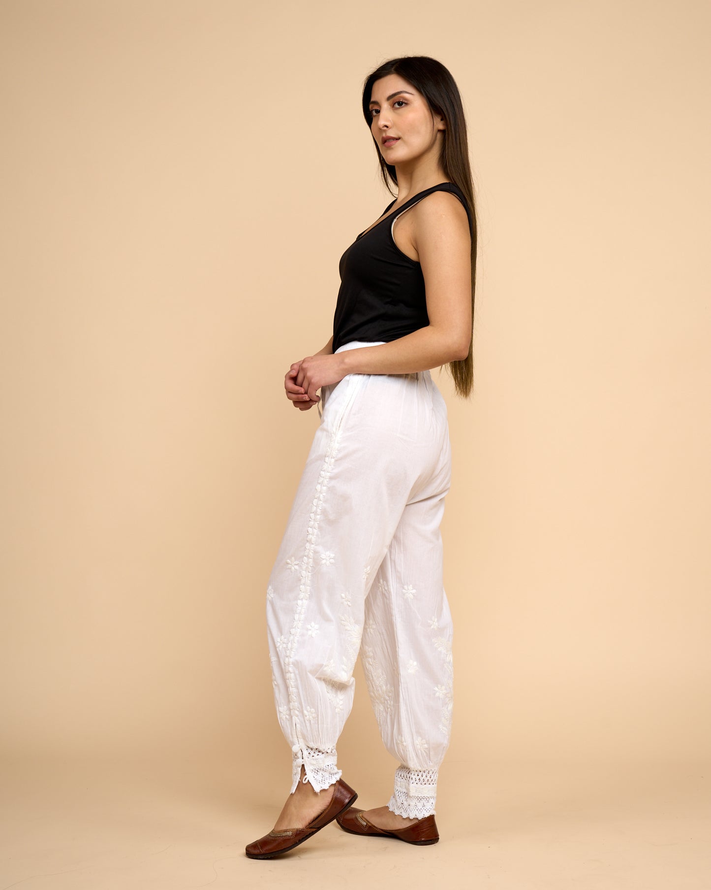 Pantalon - Algodon Bordado Chikankari