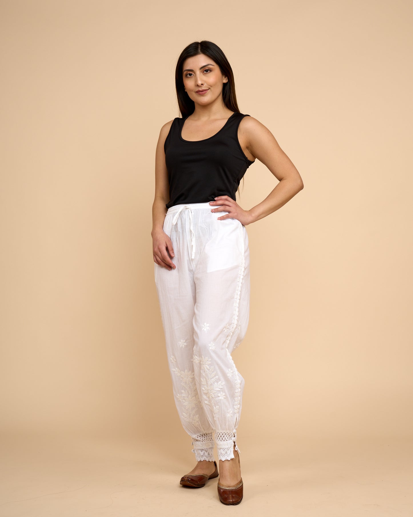 Pantalon - Algodon Bordado Chikankari