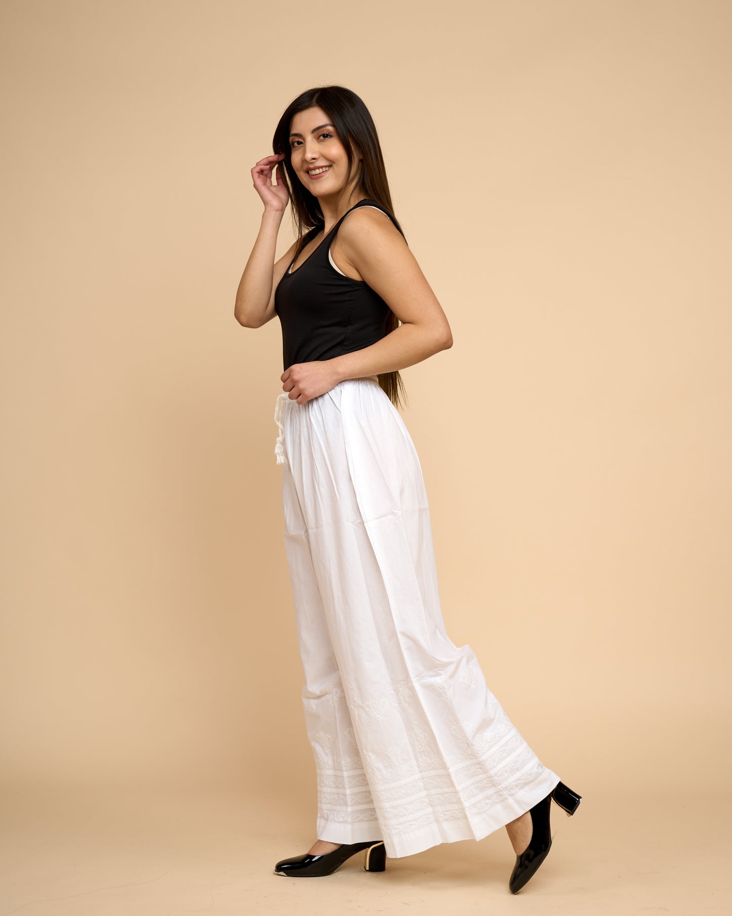 Palazzo Amplio Formal - Bordado Chikankari