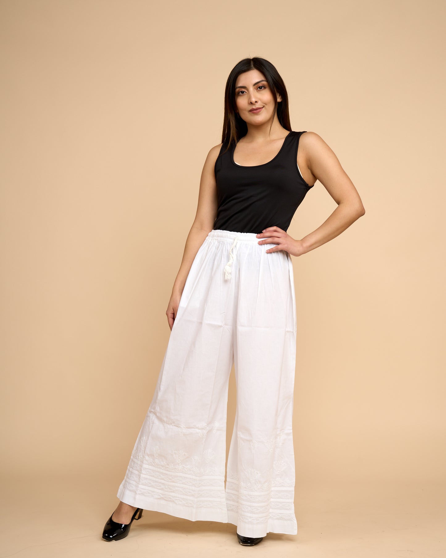 Palazzo Amplio Formal - Bordado Chikankari