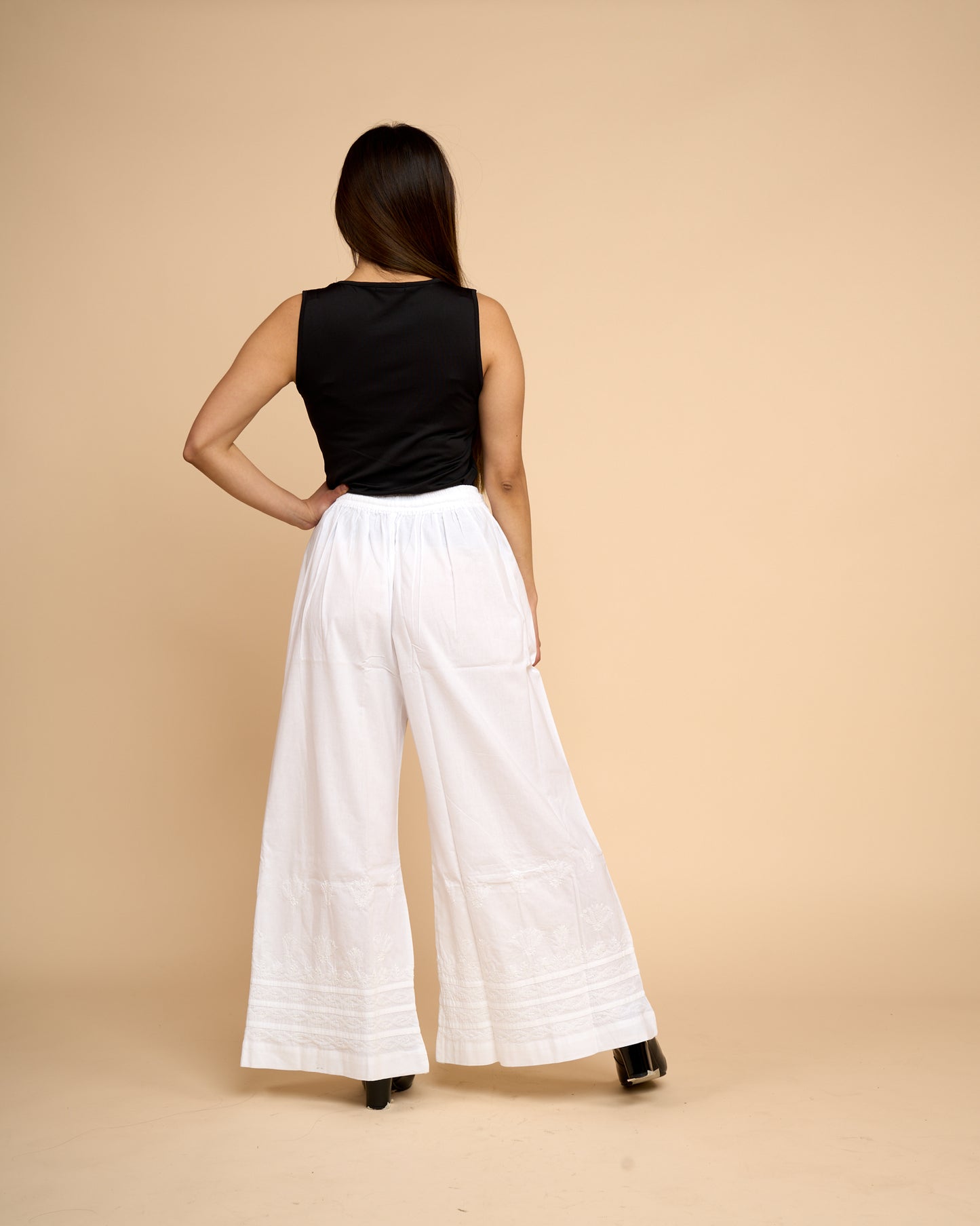 Palazzo Amplio Formal - Bordado Chikankari