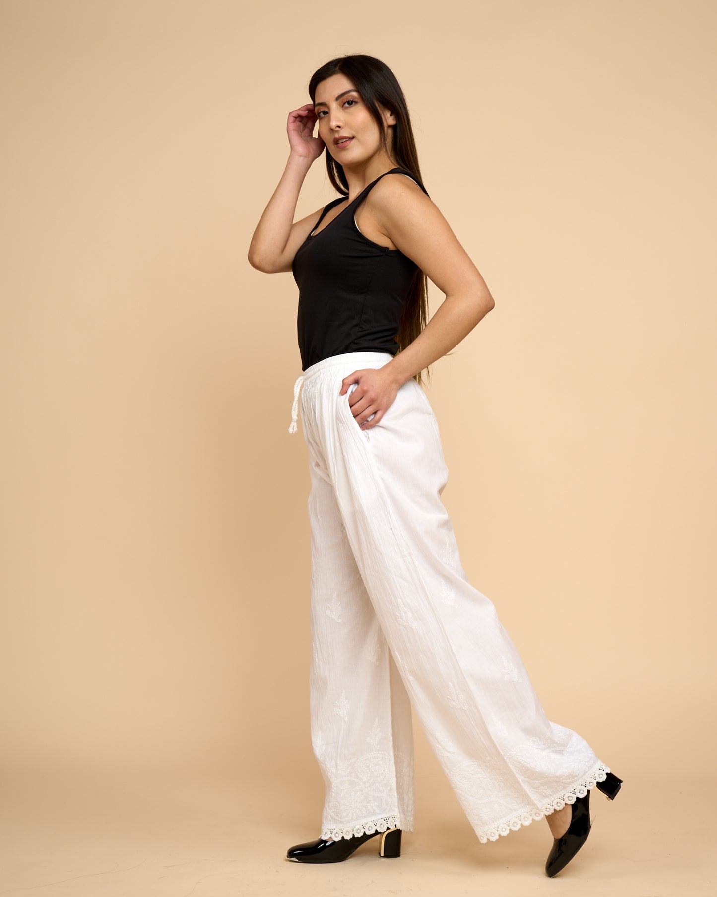 Palazzo Casual - Bordado Chikankari