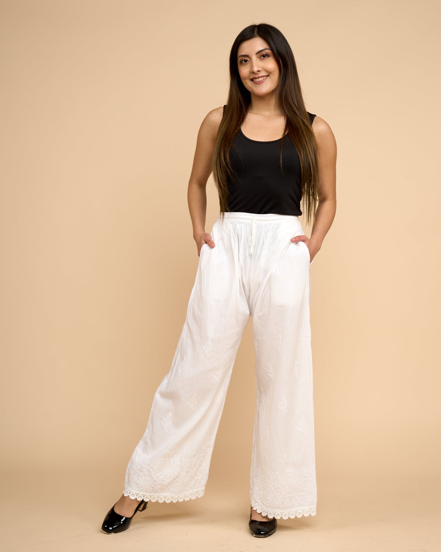 Palazzo Casual - Bordado Chikankari
