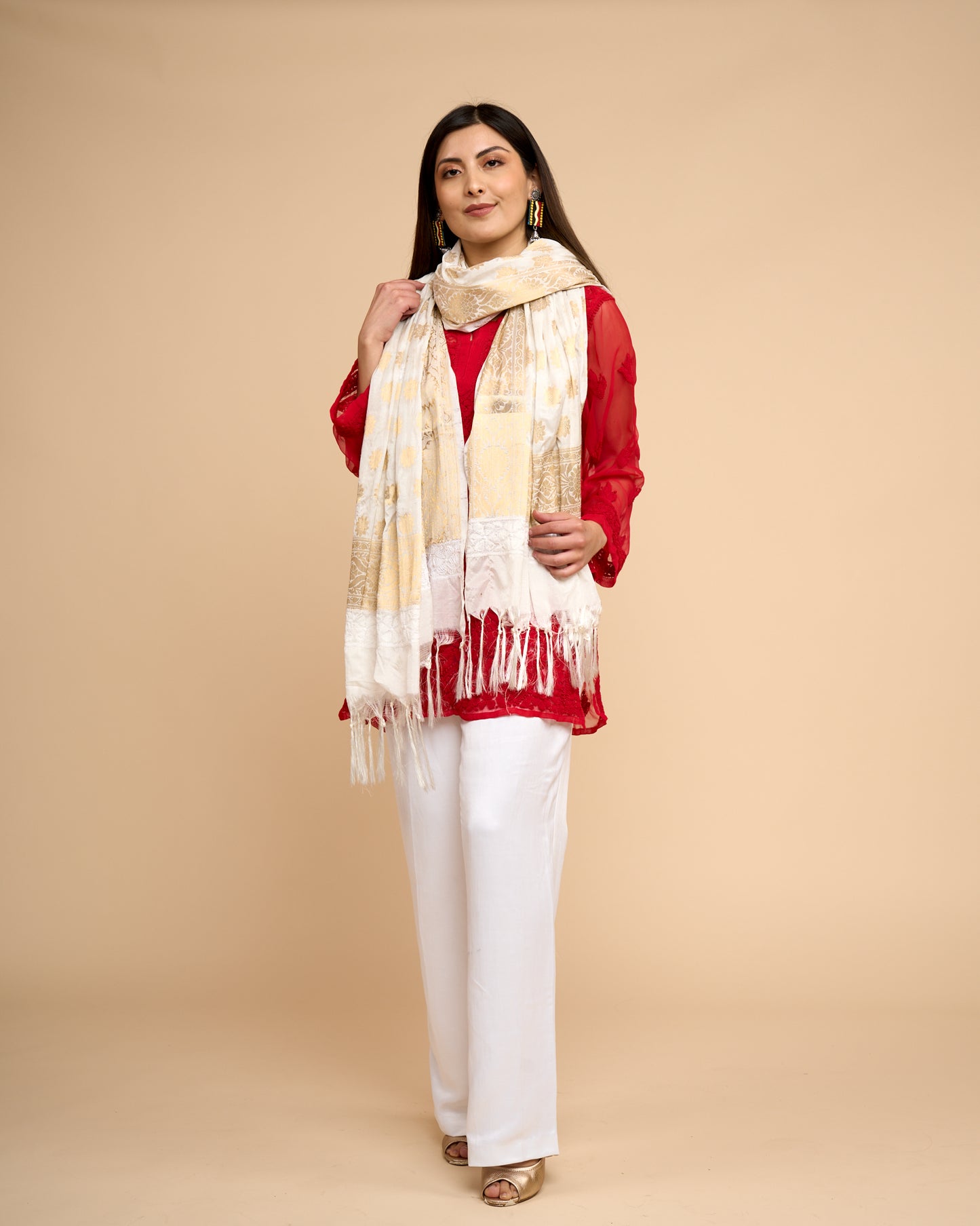 Bufanda - Algodon y Seda bordado con chikankari