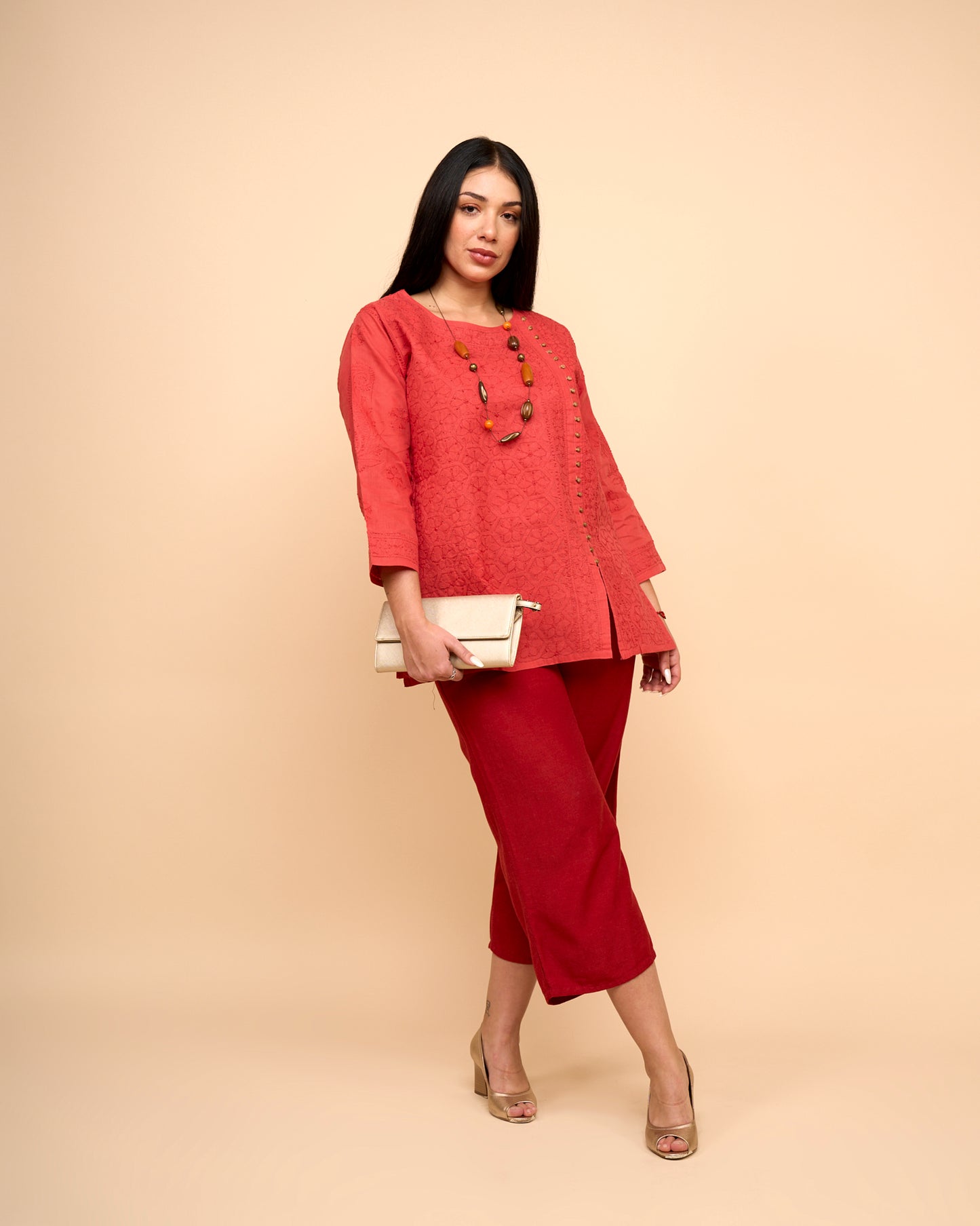 Blusa Roja tommish - Algodon bordado detallada