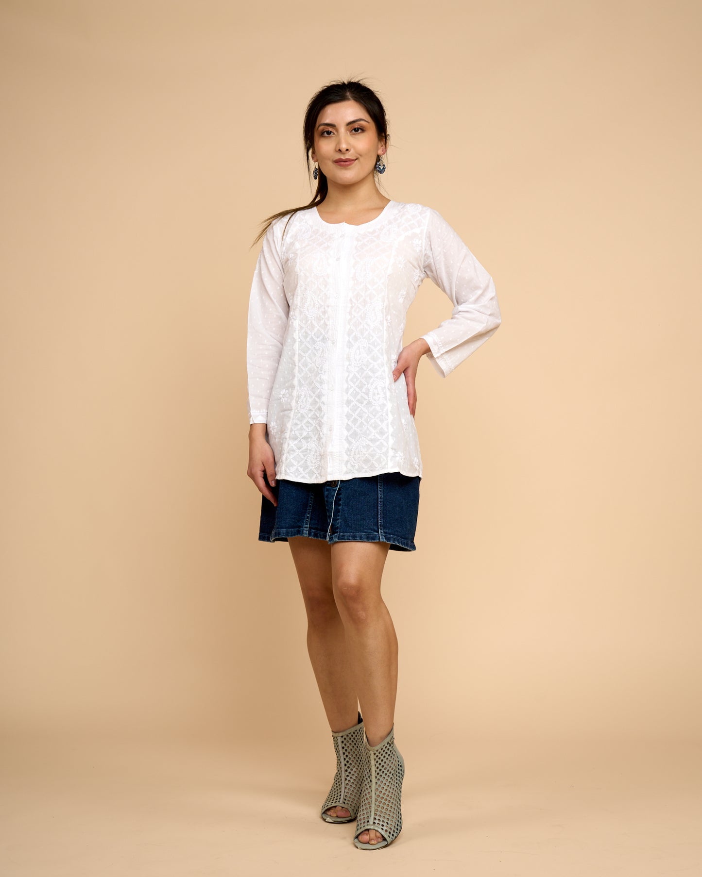 Blusa Blanco - Bordado chikankari con manga larga