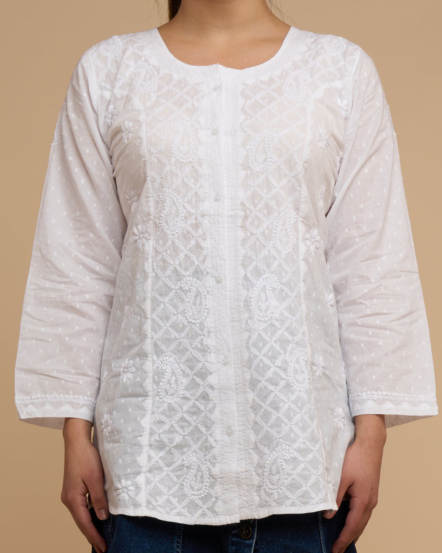 Blusa Blanco - Bordado chikankari con manga larga