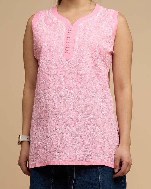 Blusa sin mangas - Rosa bordado full